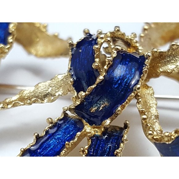 Vintage Victorian Tiffany & Co 18K Solid Yellow Gold Blue Enamel Bow Brooch Pin - Picture 15 of 16